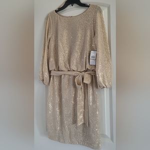 +Jessica Howard Petite 3/4 Split Sleeve Boat Neck Tie Waist Blouson Dress